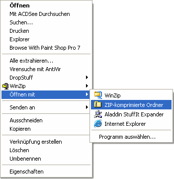 Kontext-Menü zum öffnen einer Datei